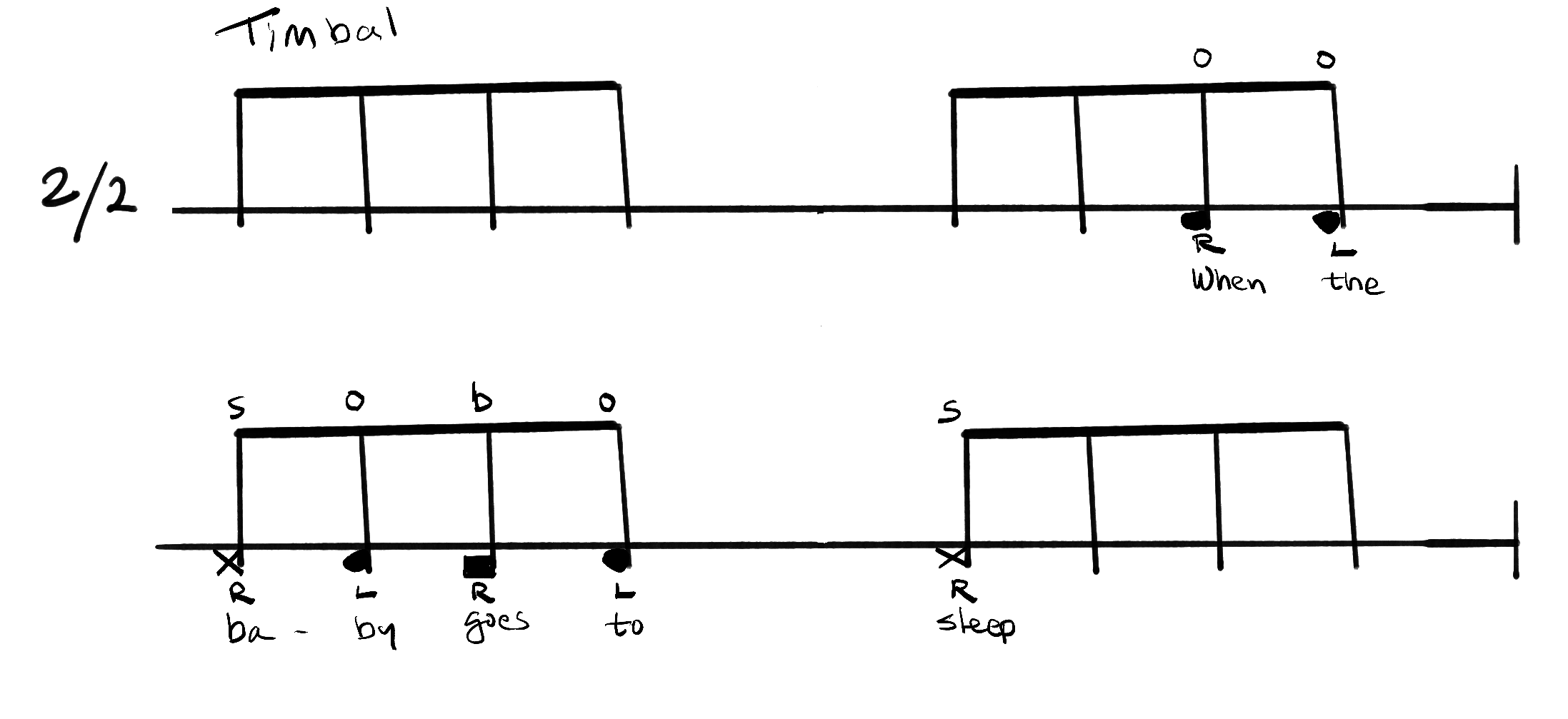 Notation for Baby Woke Up, Chorus B.