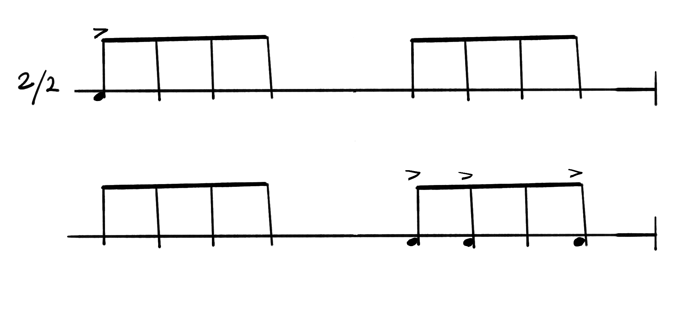 Notation for Samba Reggae, Break 1A.